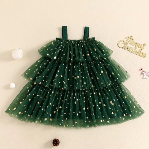Christmas Tree Girls Green Sleeveless Ruffle Dress - Picture 4 of 5